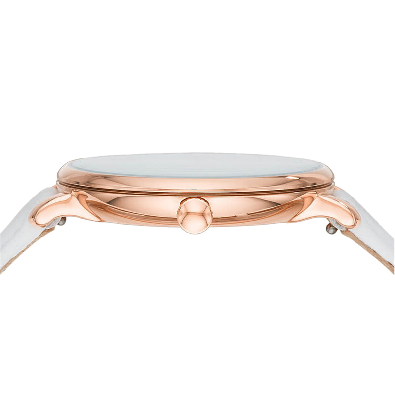 Fossil Jacqueline watch caseback showing rose gold case construction