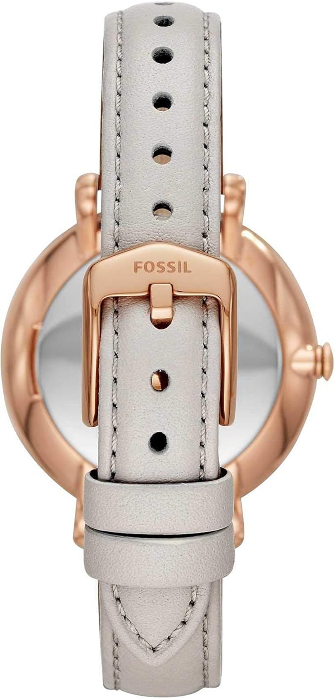 Fossil Jacqueline watch case back and buckle with gray leather strap