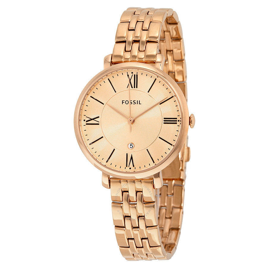 Fossil Jacqueline rose gold ladies watch with Roman numeral dial and rose gold bracelet