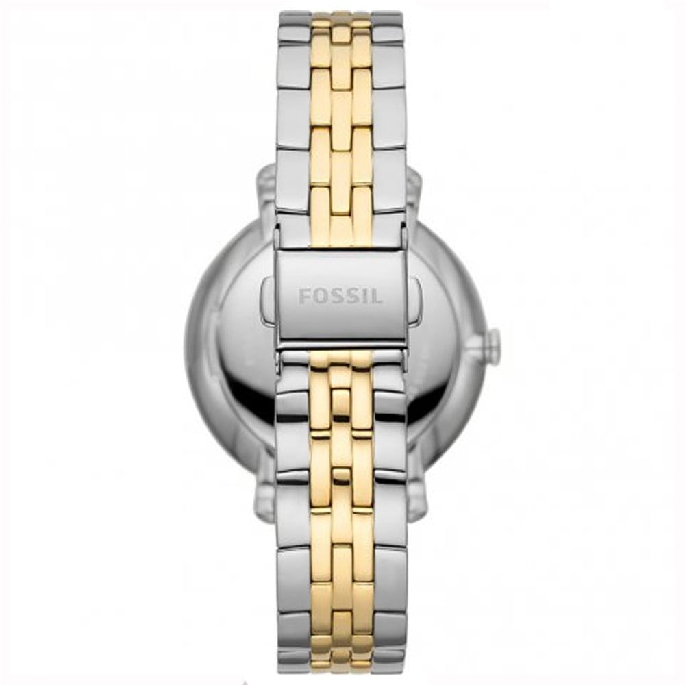 Back view of Fossil Jacqueline two-tone watch case showing bracelet