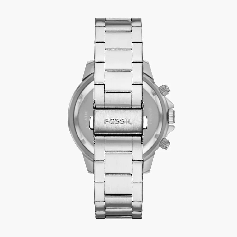 Fossil Jesse watch caseback showing stainless steel bracelet and engraved case