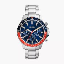 Fossil Jesse chronograph watch with blue dial, stainless steel case and bracelet