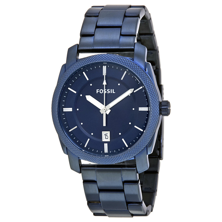 Fossil Machine blue ion-plated men's watch with navy dial and white hour markers