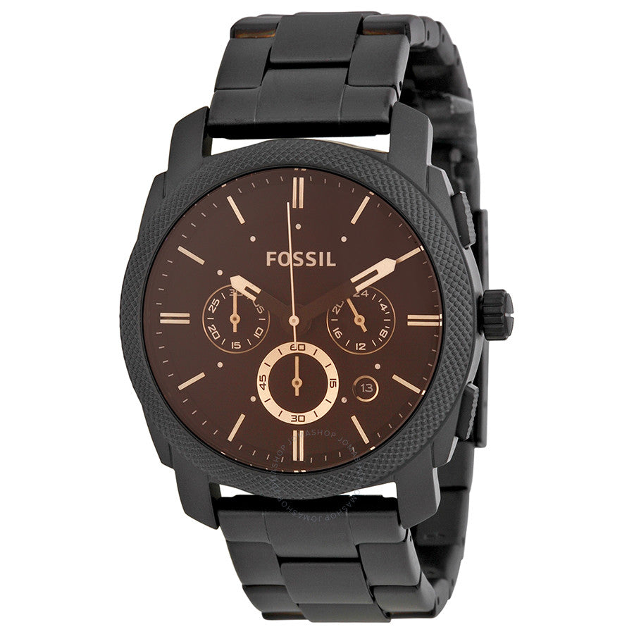 Fossil Machine FS4682 chronograph watch with dark brown dial and gold hands