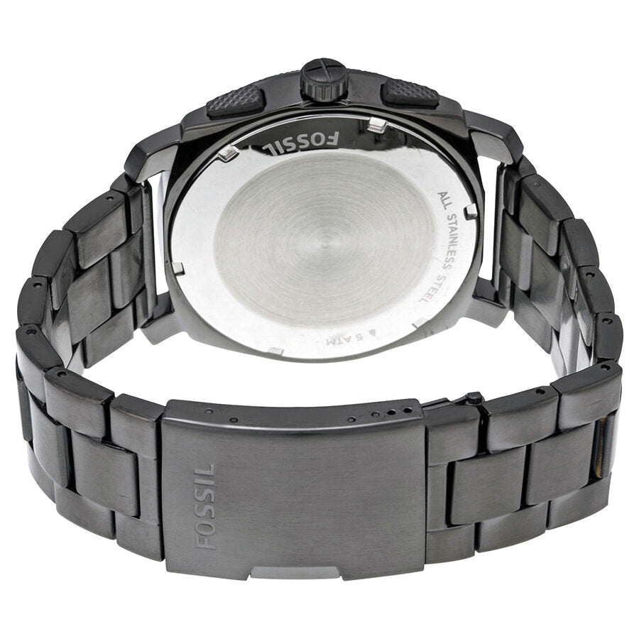 Fossil Machine Chronograph caseback with metal case and stainless steel bracelet