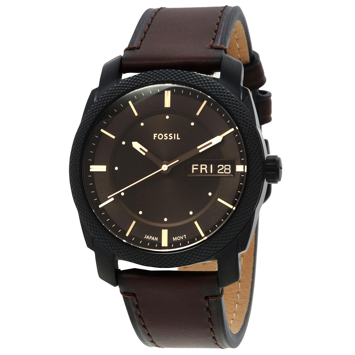 Fossil Machine FS5901 three-hand watch with day and date display on black dial