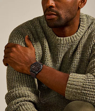 Fossil Machine FS5901 watch worn on wrist with brown leather strap