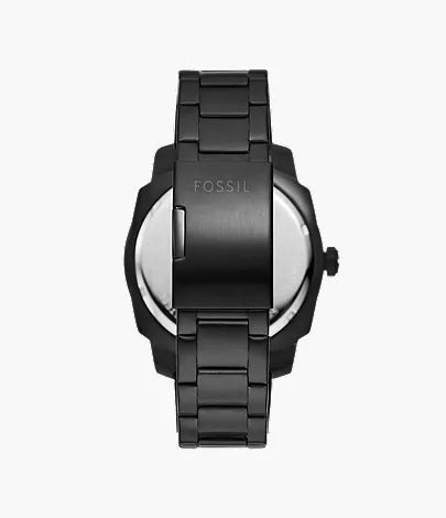 Fossil Machine watch caseback showing black stainless steel construction