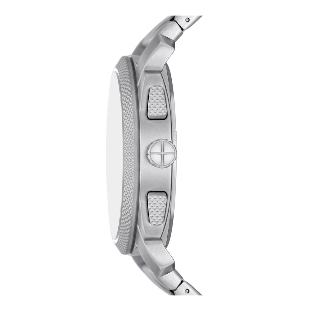 Side view of Fossil Machine FS6079 stainless steel watch with textured bezel and chronograph pushers