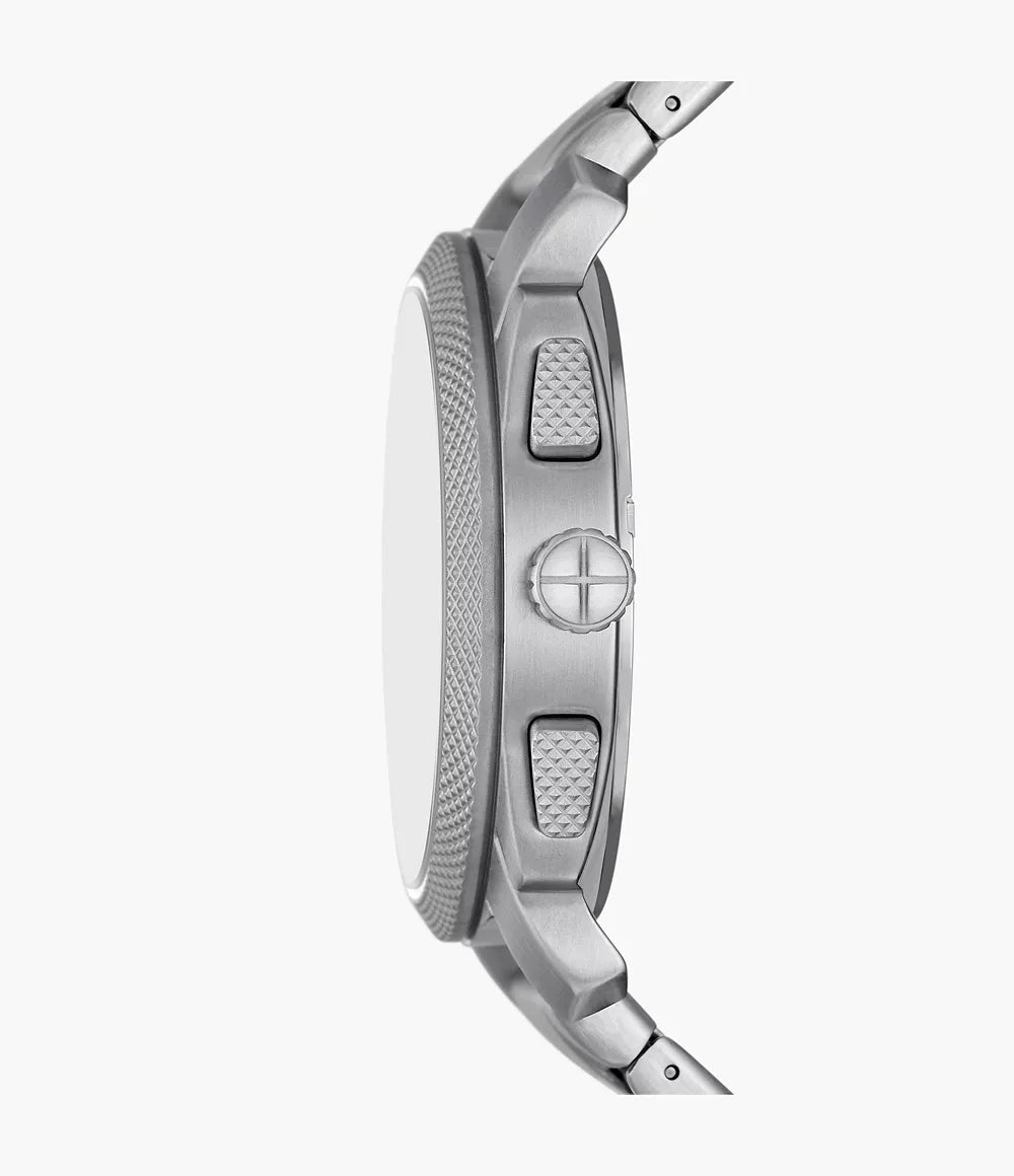 Fossil Machine Chronograph watch side profile showing textured bezel and chronograph pushers