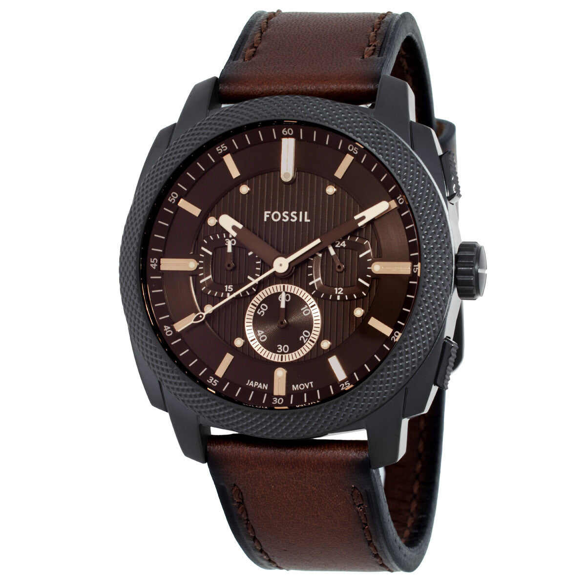 Fossil Machine Chronograph 44mm men's watch with black dial and brown leather strap