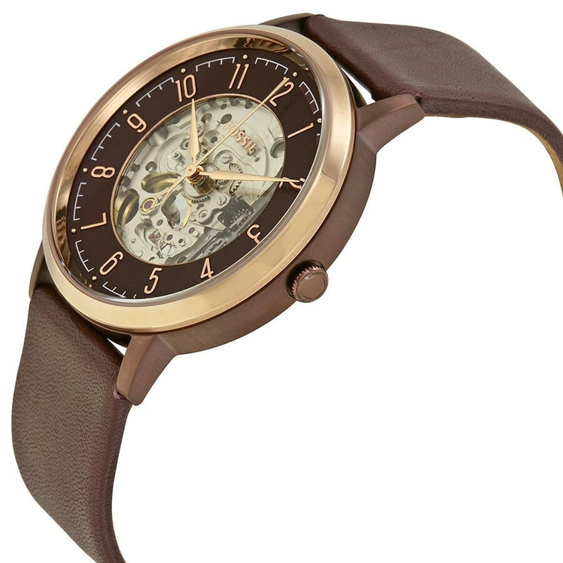 Fossil ME3137 Vintage Muse watch worn on wrist showing profile and brown leather strap