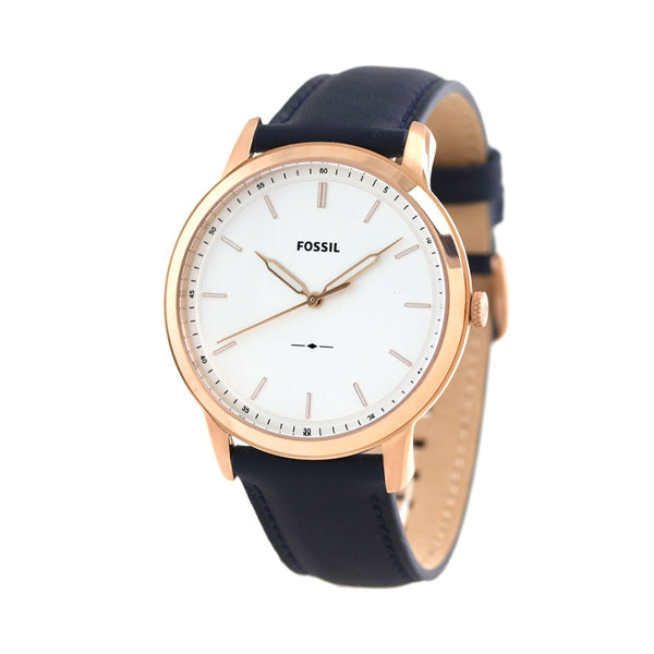 Fossil Minimalist Slim FS5371 watch front display with white dial and rose gold bezel