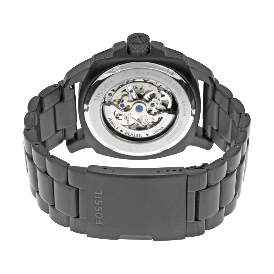 Fossil Modern Machine watch caseback view showing visible automatic movement mechanism