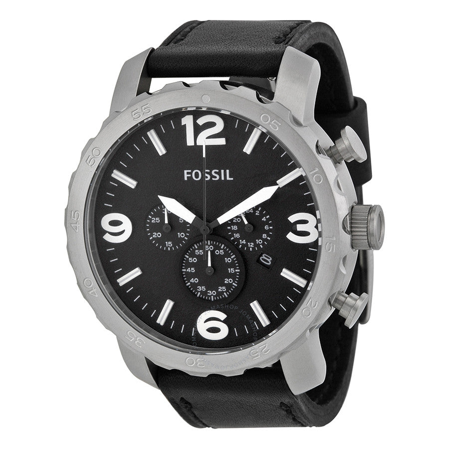 Fossil Nate chronograph men's watch with black dial and silver-tone case