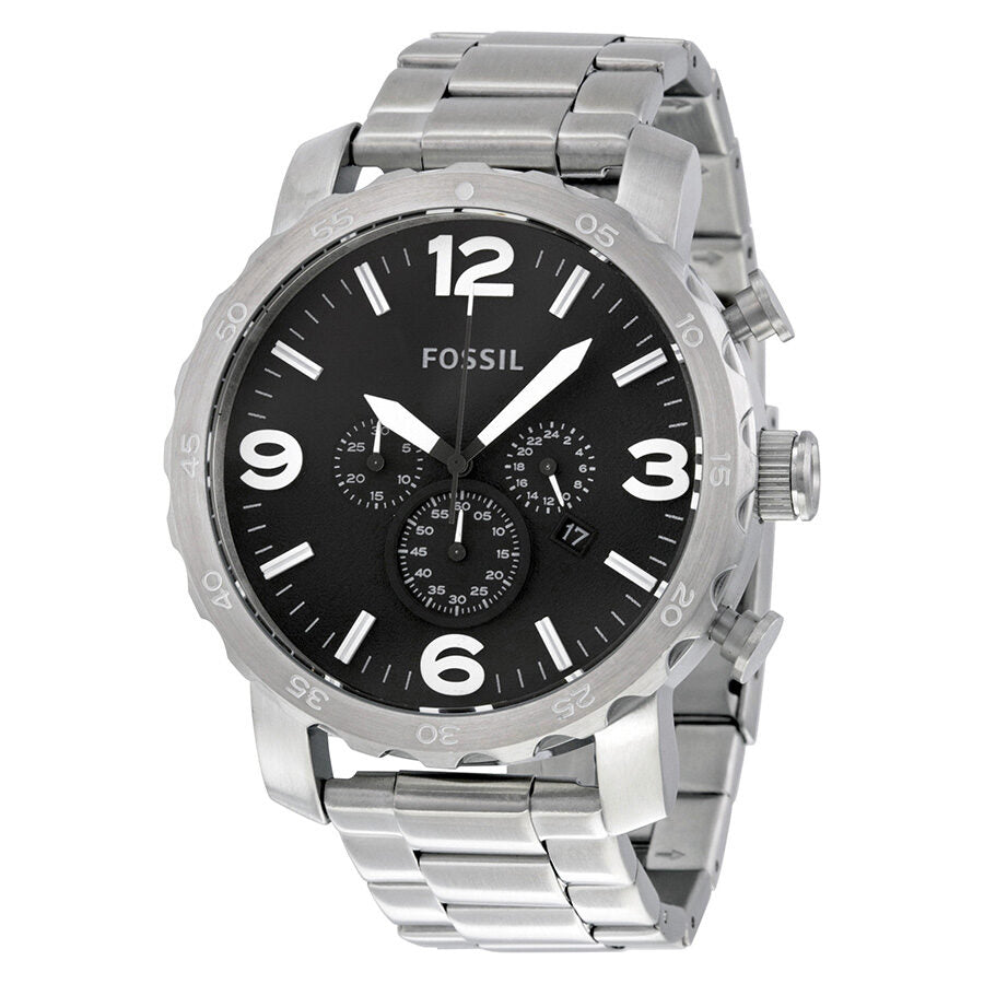 Fossil Nate chronograph men's watch with black dial and stainless steel bracelet