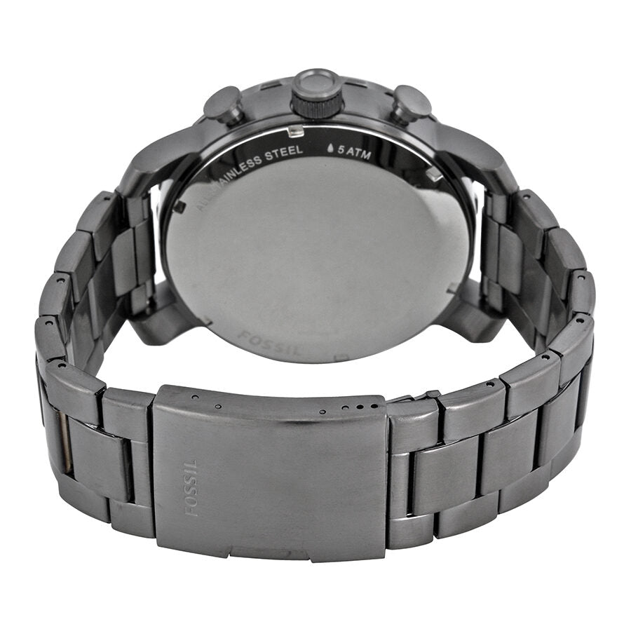 Fossil Nate watch caseback showing stainless steel case and 5 ATM water resistance marking