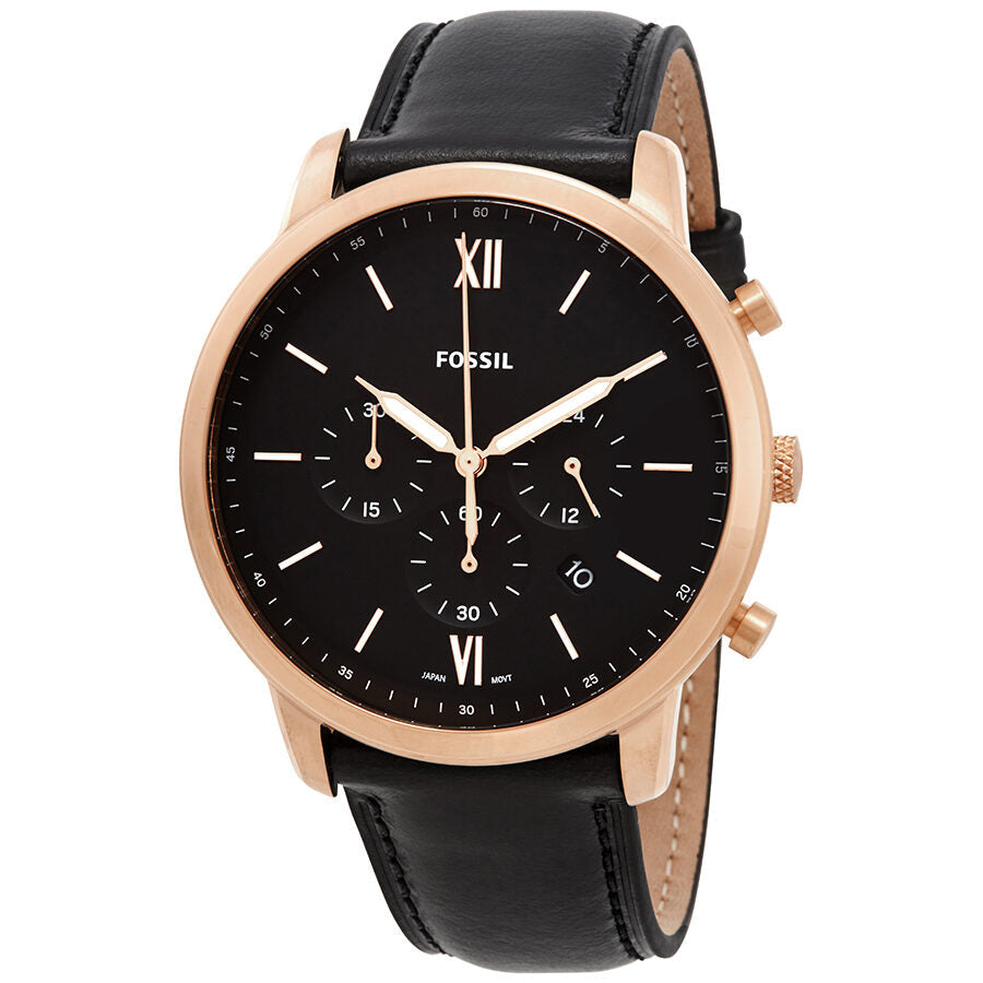 Fossil Neutra FS5381 chronograph watch with black dial and rose gold case