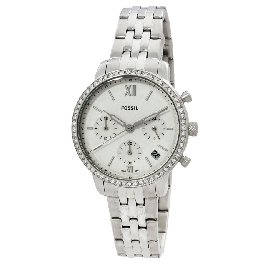 Fossil Neutra chronograph ladies watch with silver-tone dial and crystal-set bezel