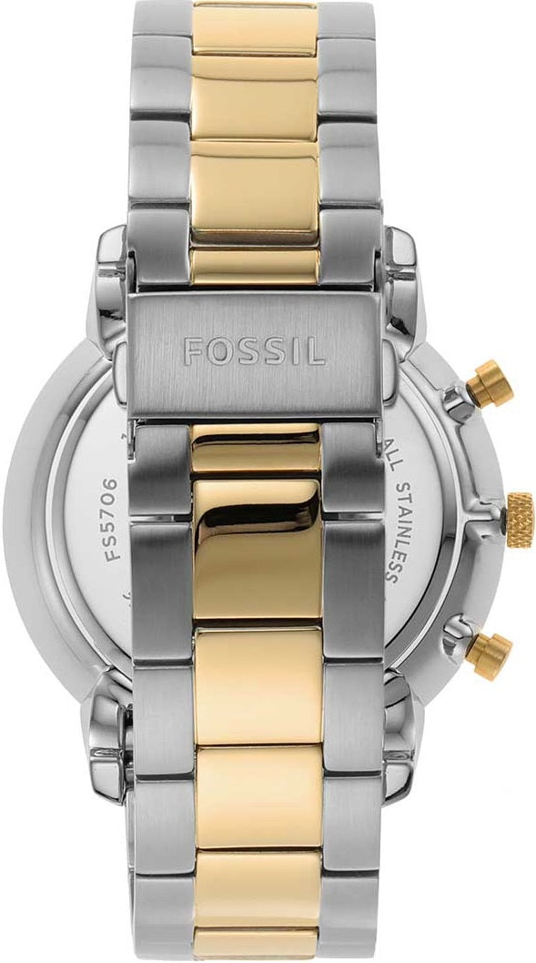 Fossil Neutra FS5706 caseback with two-tone stainless steel bracelet and chronograph pushers visible