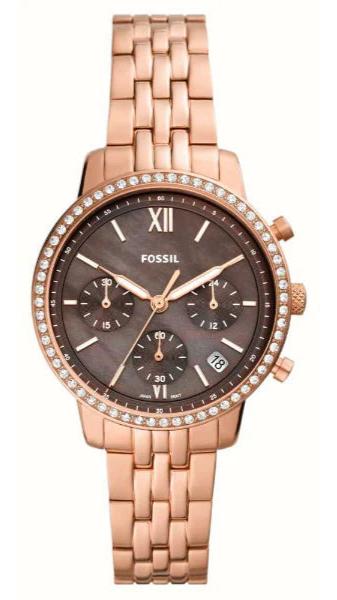 Fossil Neutra Chronograph women's watch with mother of pearl brown dial and rose gold steel case