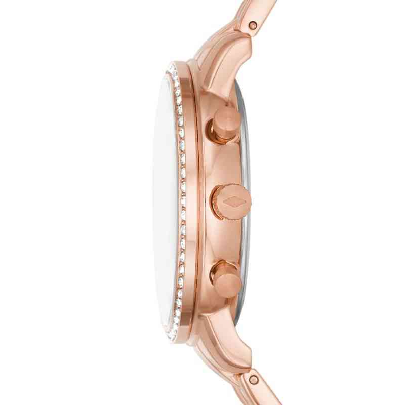 Fossil Neutra ES5218 side view revealing chronograph pushers and diamond-set bezel