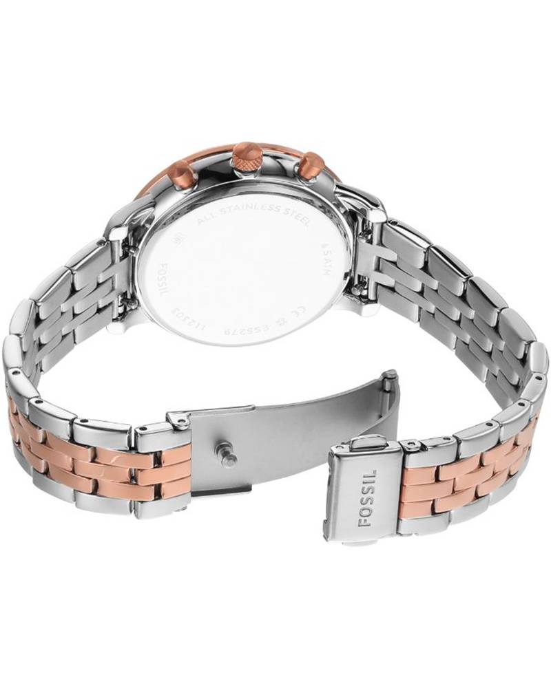 Two-tone stainless steel band with fold-over clasp closure on Fossil Neutra watch