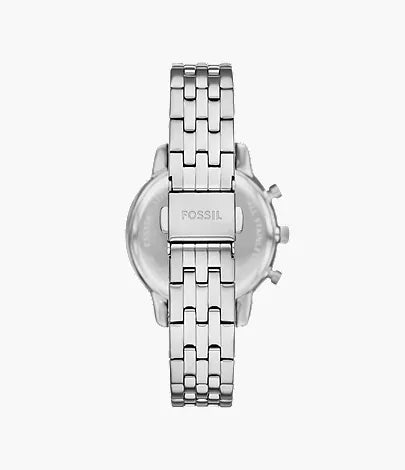 Fossil Neutra ES5357 stainless steel case back and three-link bracelet detail