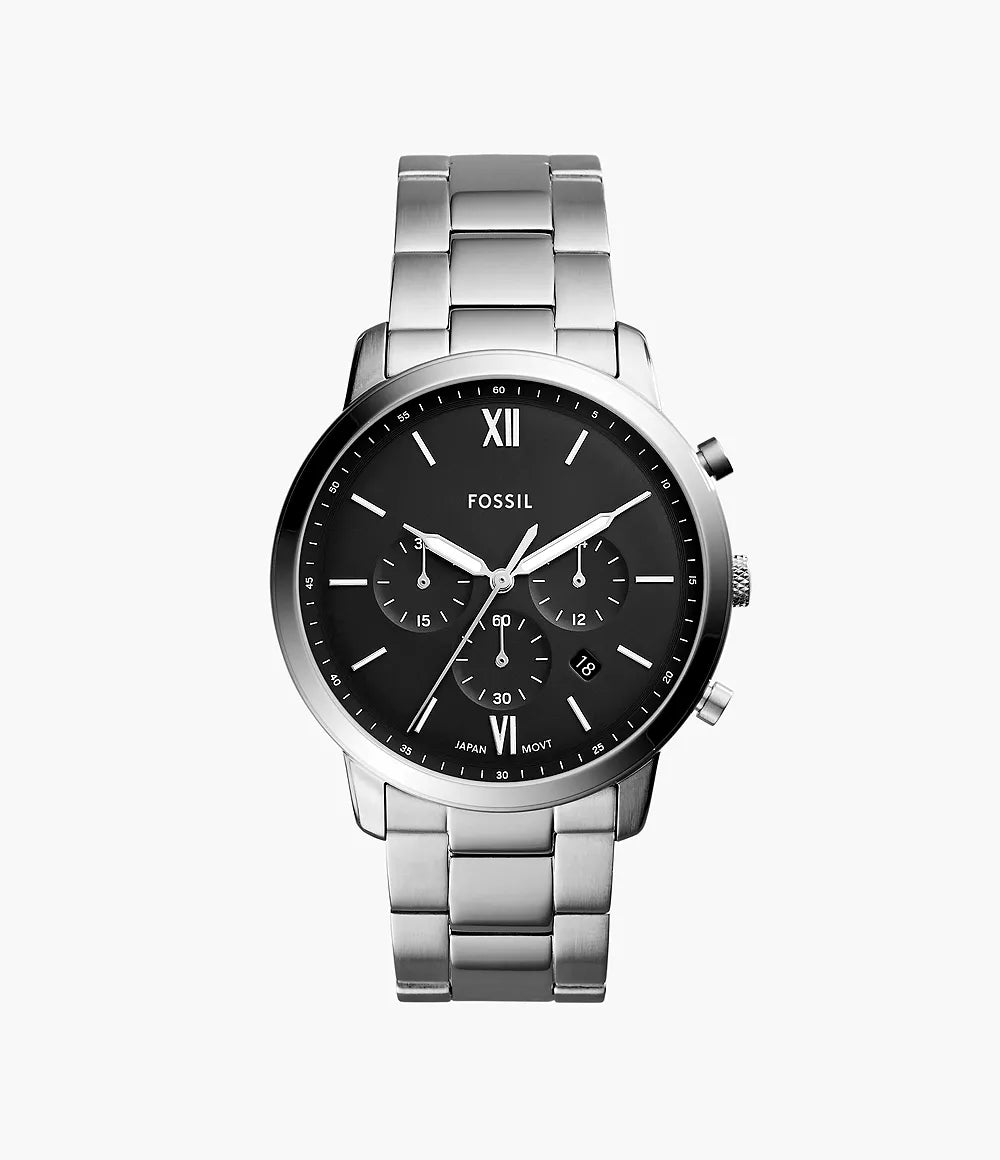 Fossil Neutra chronograph quartz men's watch with black dial and stainless steel bracelet