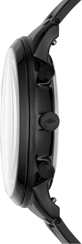 Fossil Neutra chronograph watch side profile with black stainless steel case and pushers