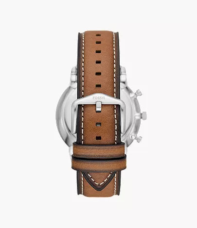 Tan LiteHide™ leather strap with white stitching and looped adjustment holes