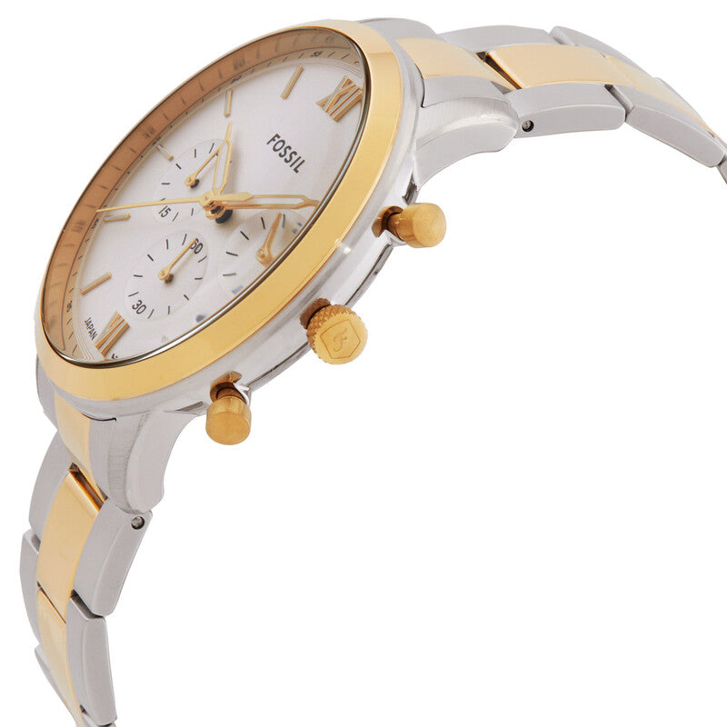 Fossil Neutra FS6112 two-tone chronograph watch at angled view showing dial and case details
