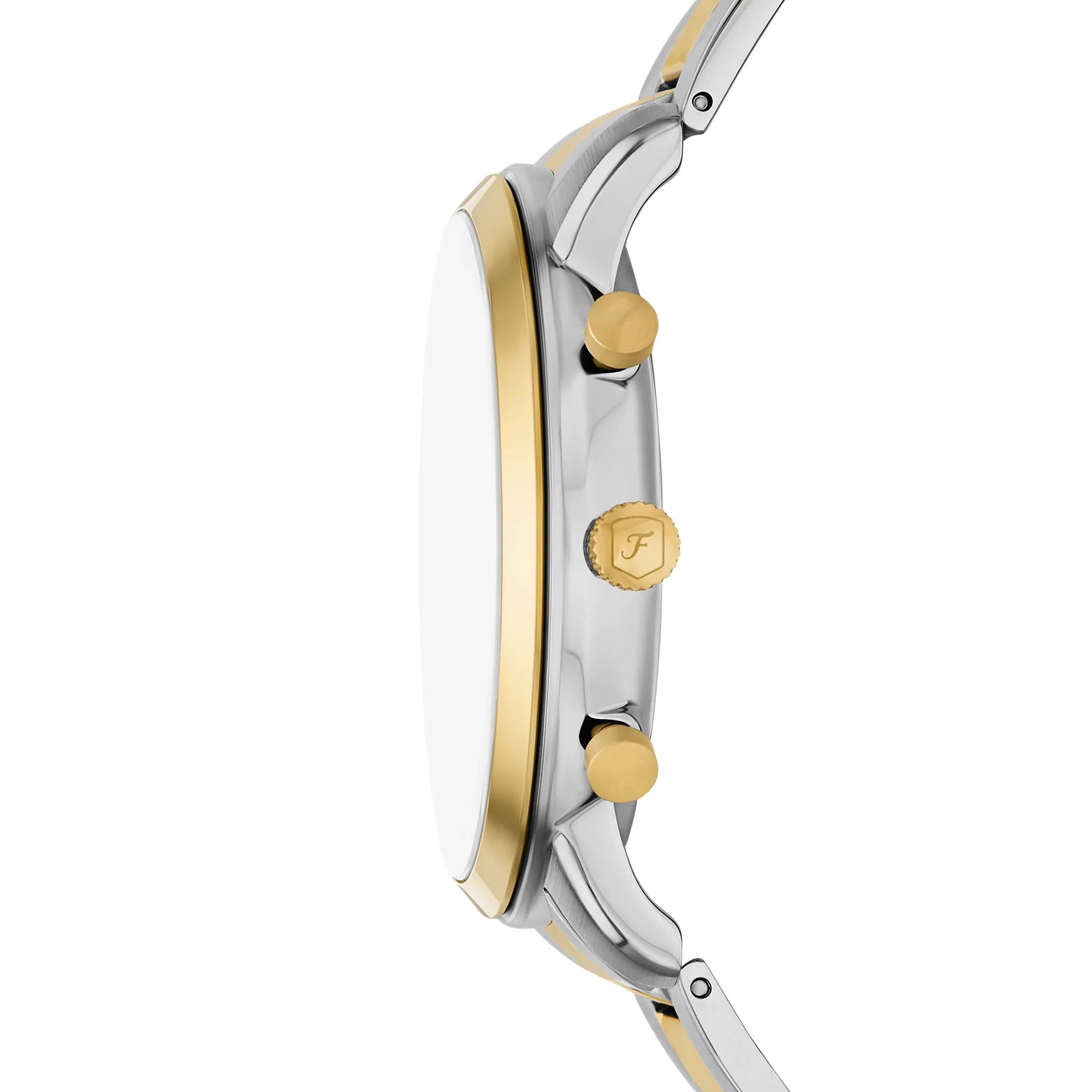 Fossil Neutra FS6112 two-tone chronograph watch side profile showing case and band