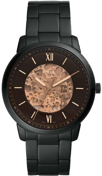 Fossil Neutra automatic watch with skeleton dial, black case and bracelet