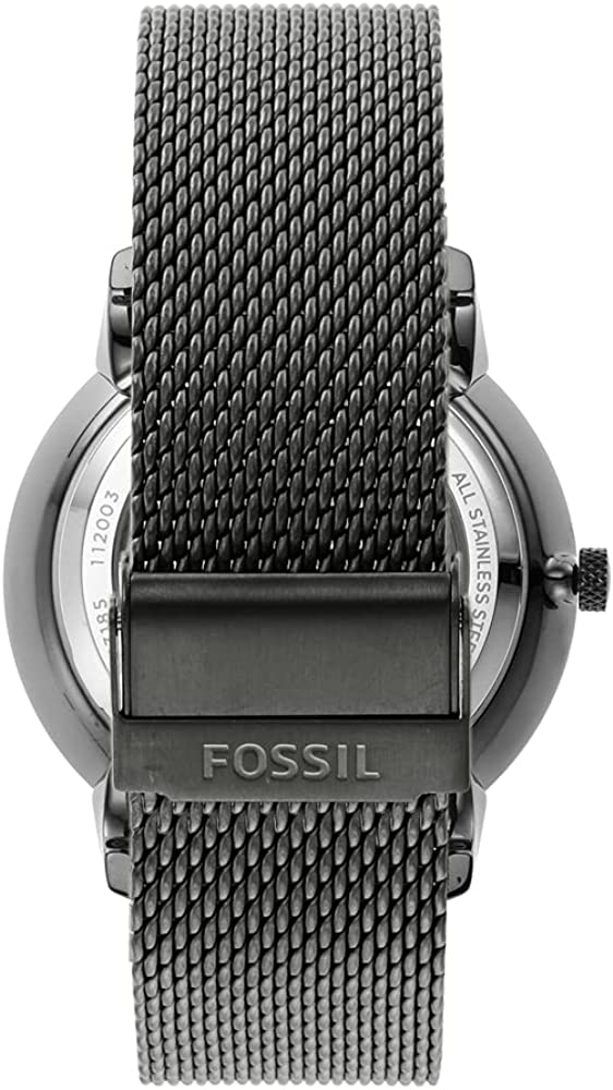 Caseback of Fossil Neutra men's watch showing mesh strap attachment