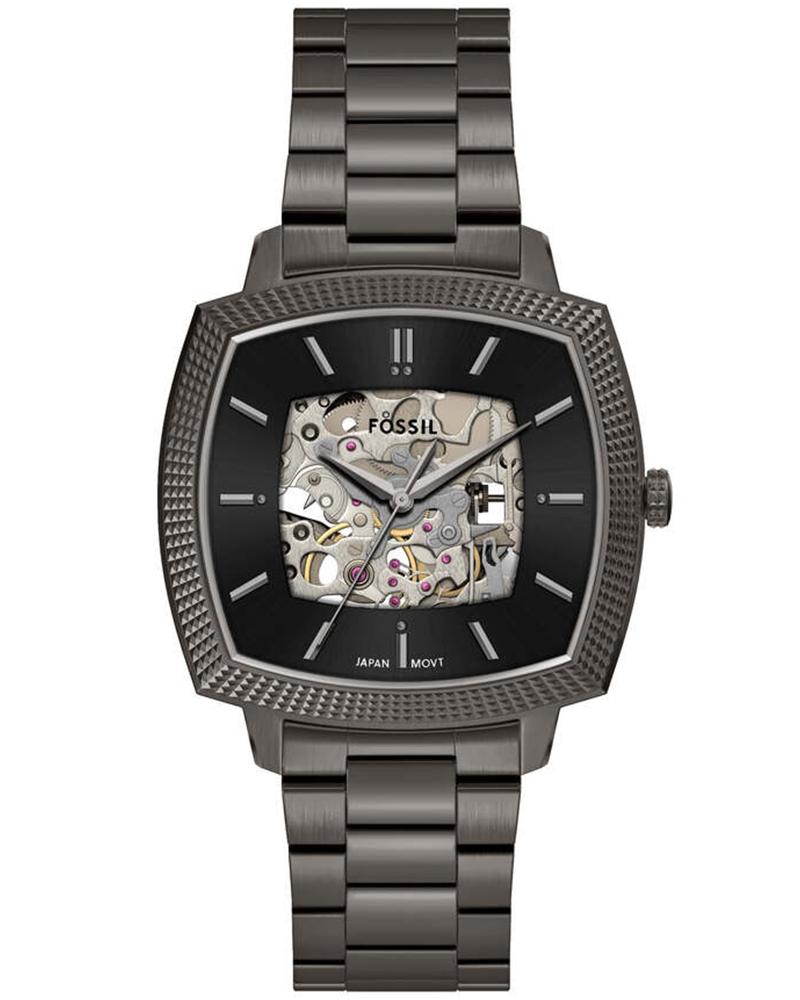 Fossil Nick Jonas Machine Luxe gunmetal automatic watch with skeleton dial and stainless steel bracelet
