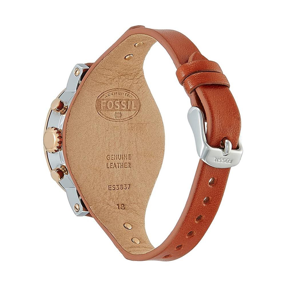 Watch caseback showing genuine leather strap and ES3837 model number