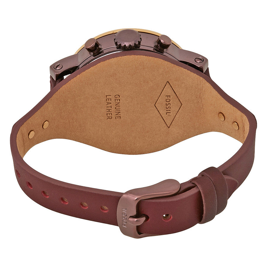 Fossil Original Boyfriend Chronograph caseback showing leather strap details