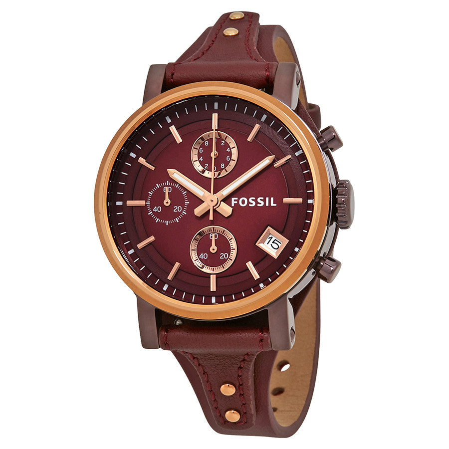 Fossil Original Boyfriend Chronograph with burgundy dial and rose gold case