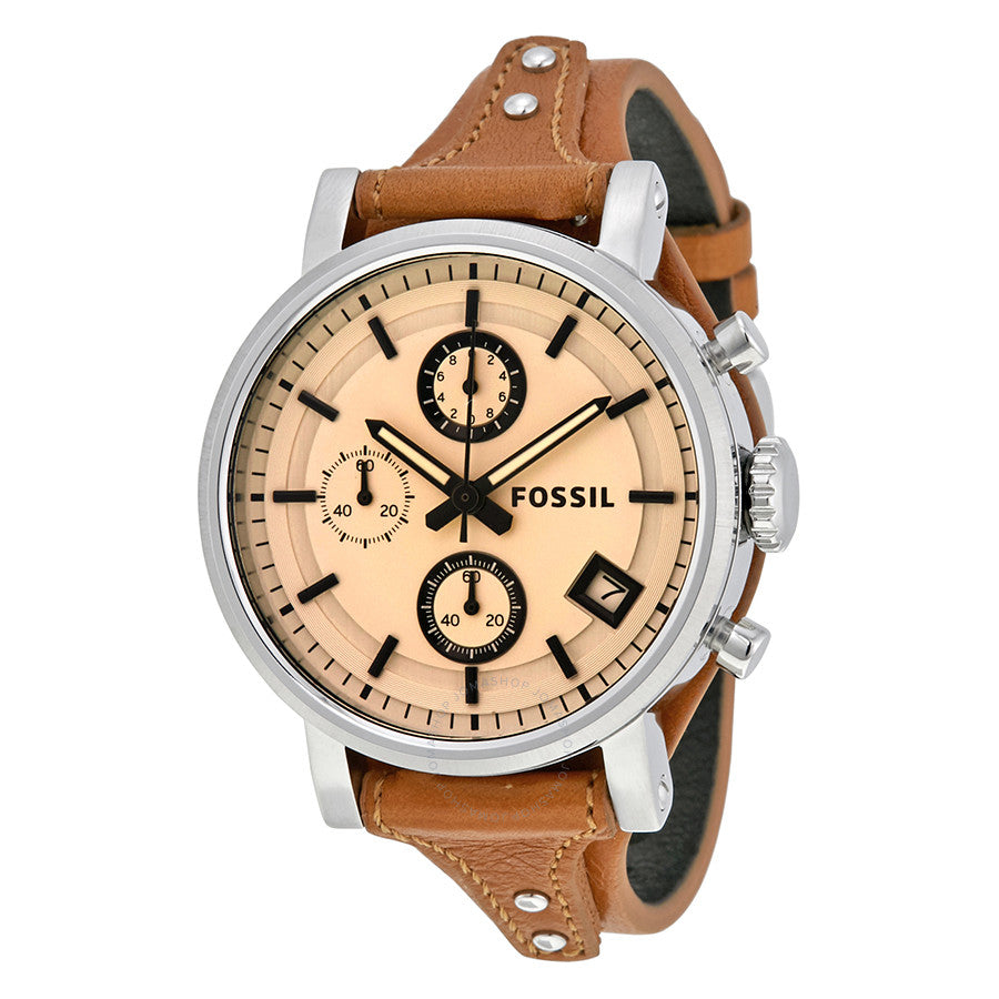 Fossil Original Boyfriend Sport Chronograph watch with cream dial and brown leather strap