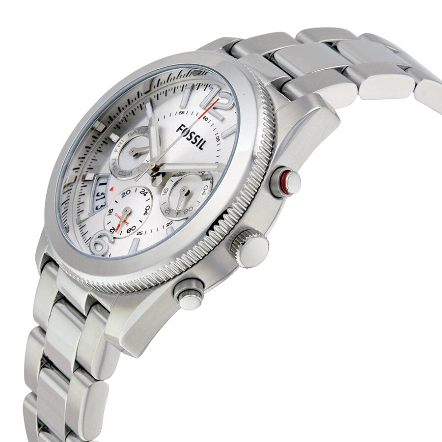 Fossil Perfect Boyfriend watch at angle showing chronograph subdials and bezel detail