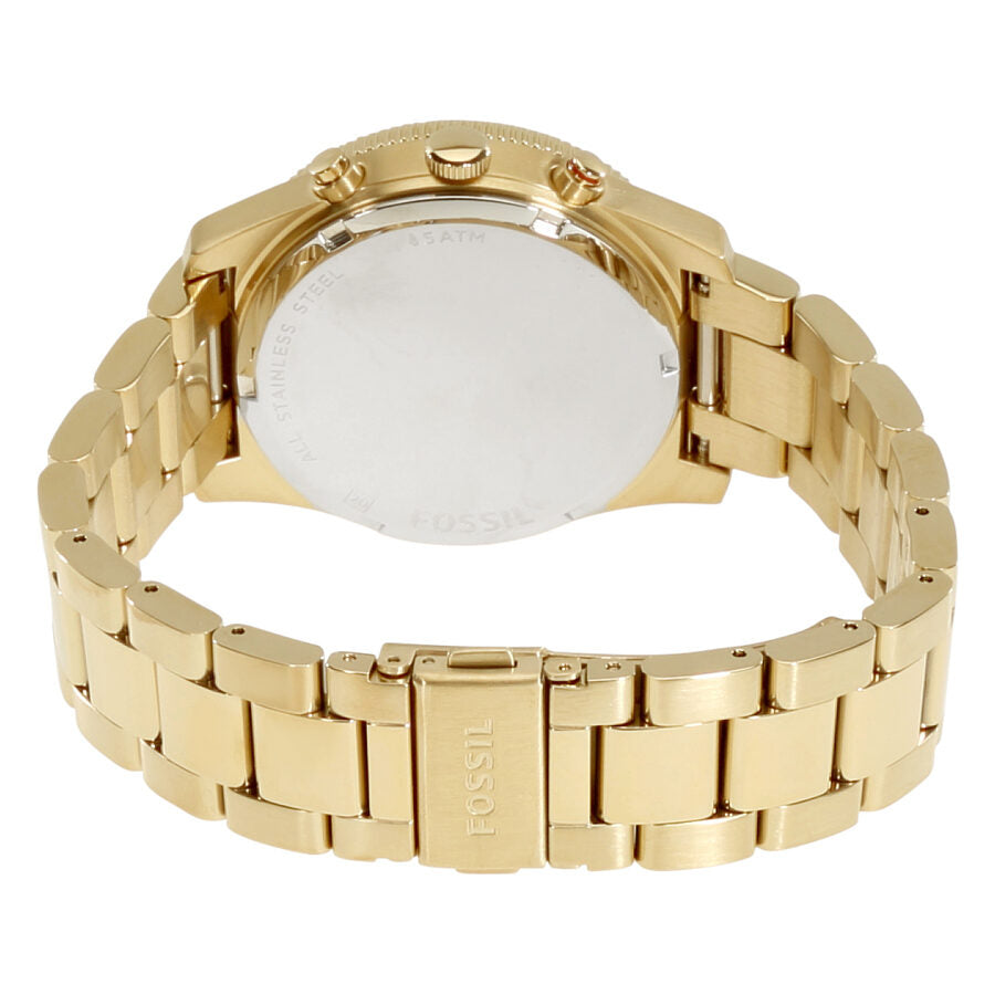 Back view of Fossil Perfect Boyfriend watch showing gold-tone case and bracelet clasp
