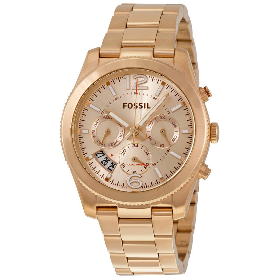 Fossil Perfect Boyfriend ES3885 rose gold-tone ladies watch with multifunction rose dial and steel bracelet