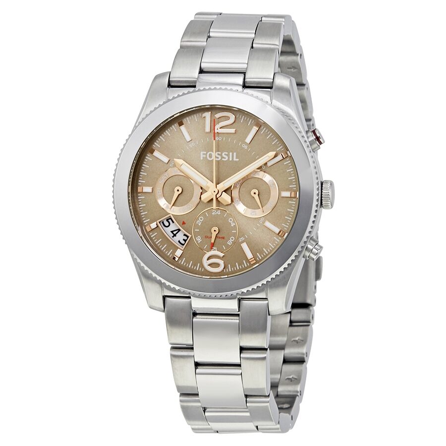 Fossil Perfect Boyfriend taupe dial chronograph ladies watch with stainless steel bracelet