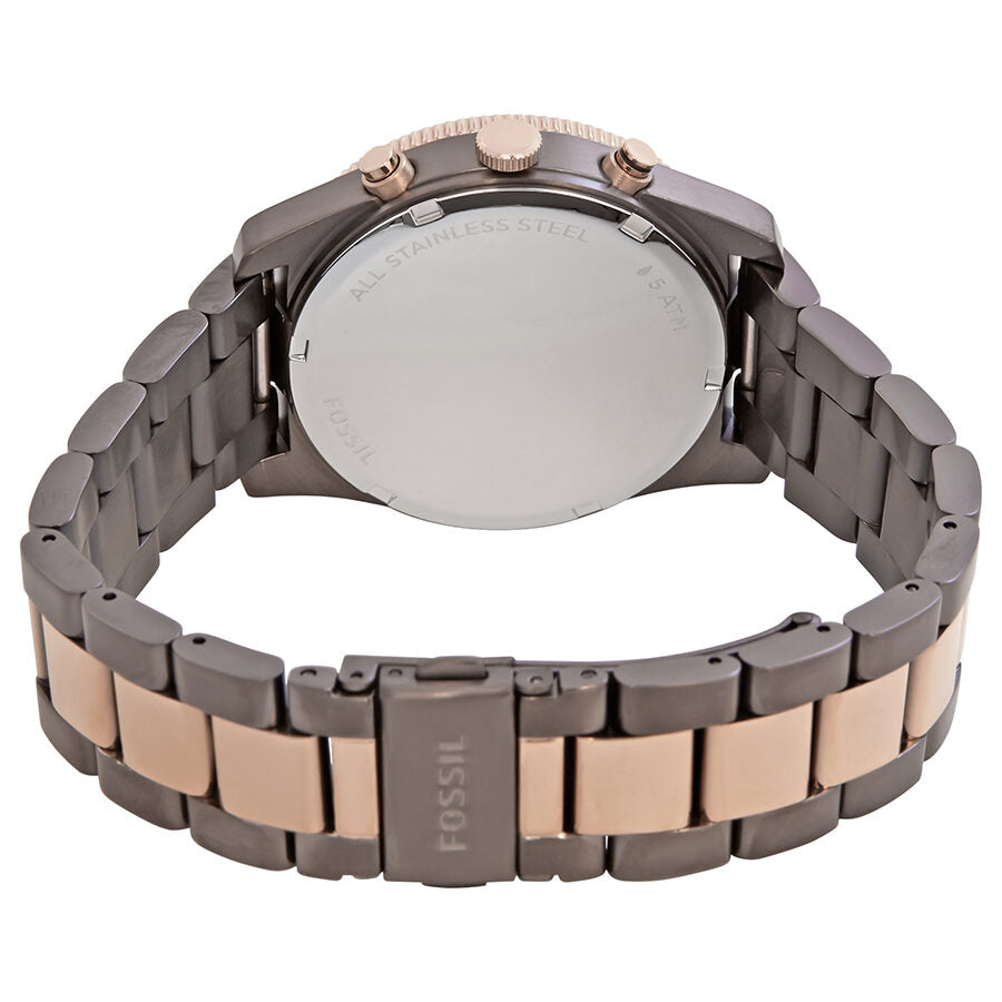 Fossil Perfect Boyfriend watch caseback view showing two-tone stainless steel bracelet