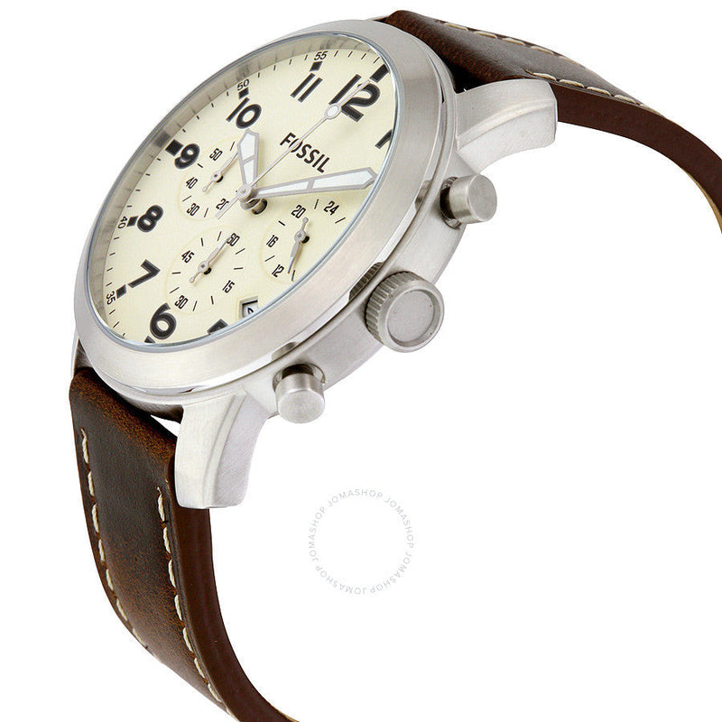 Fossil Pilot 54 Chronograph Cream Dial Leather Men's Watch FS5146