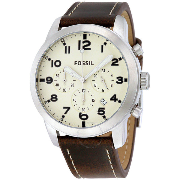 Fossil Pilot 54 Chronograph Cream Dial Leather Men's Watch FS5146