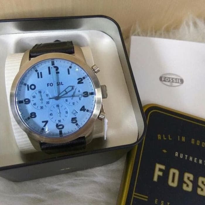 Fossil Pilot 54 chronograph watch displayed in original packaging with branded box