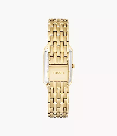 Fossil Raquel ES5220 gold-tone stainless steel bracelet and caseback with Fossil logo