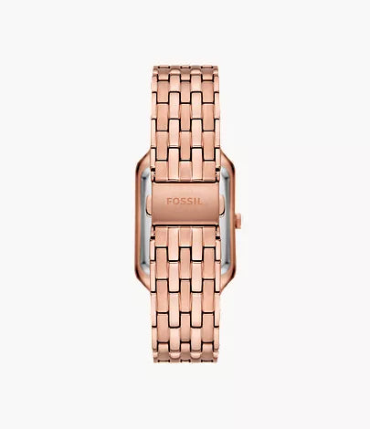 Rose gold-tone stainless steel bracelet strap with Fossil branding on fold-over clasp